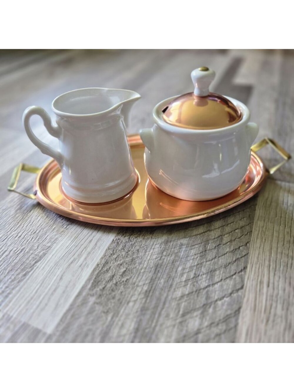 Vintage Creamer Sugar Set 11" Copper Tray Mid Century 1970s Kitchen Decor Server